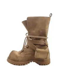 RONG | Distressed Suede Lace-Up Pocket Platform Combat Boots
