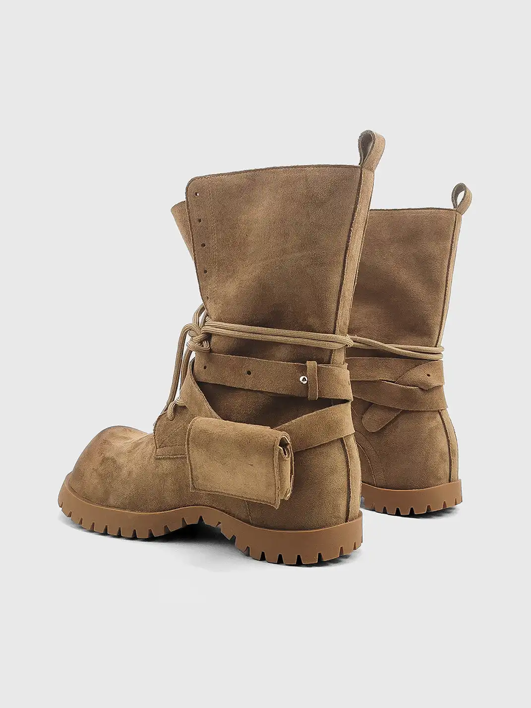 RONG | Distressed Suede Lace-Up Pocket Platform Combat Boots