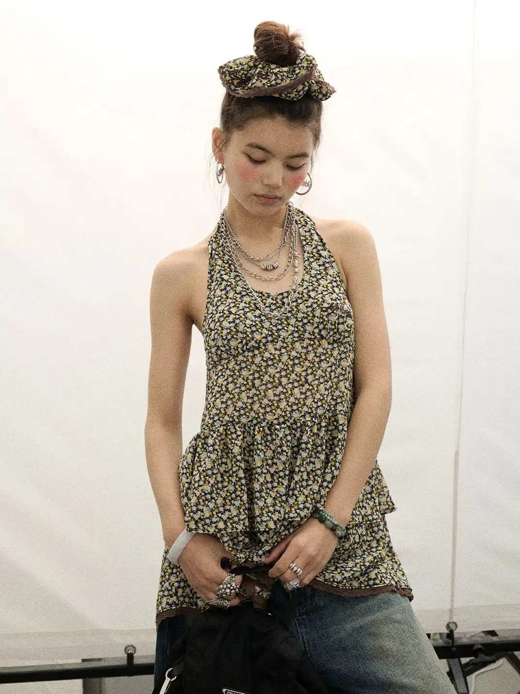 Achihara | Pleated Backless Halter Cropped Dress