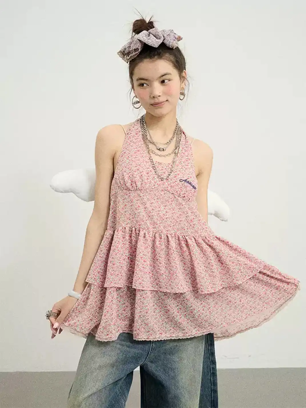 Achihara | Pleated Backless Halter Cropped Dress