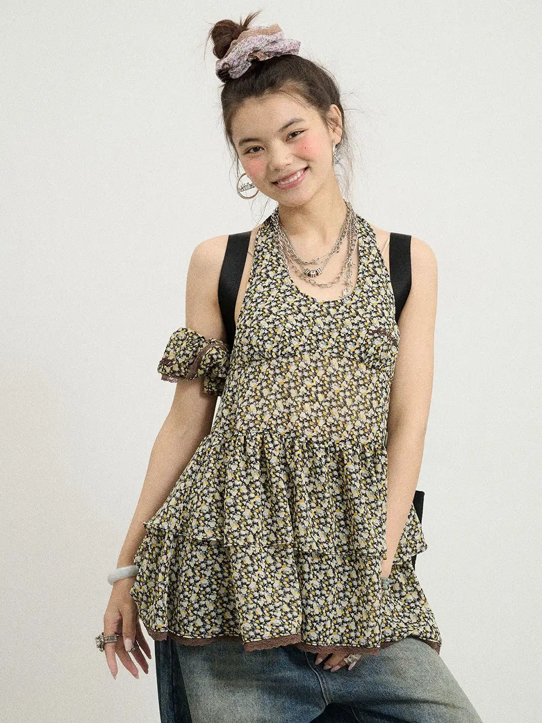 Achihara | Pleated Backless Halter Cropped Dress