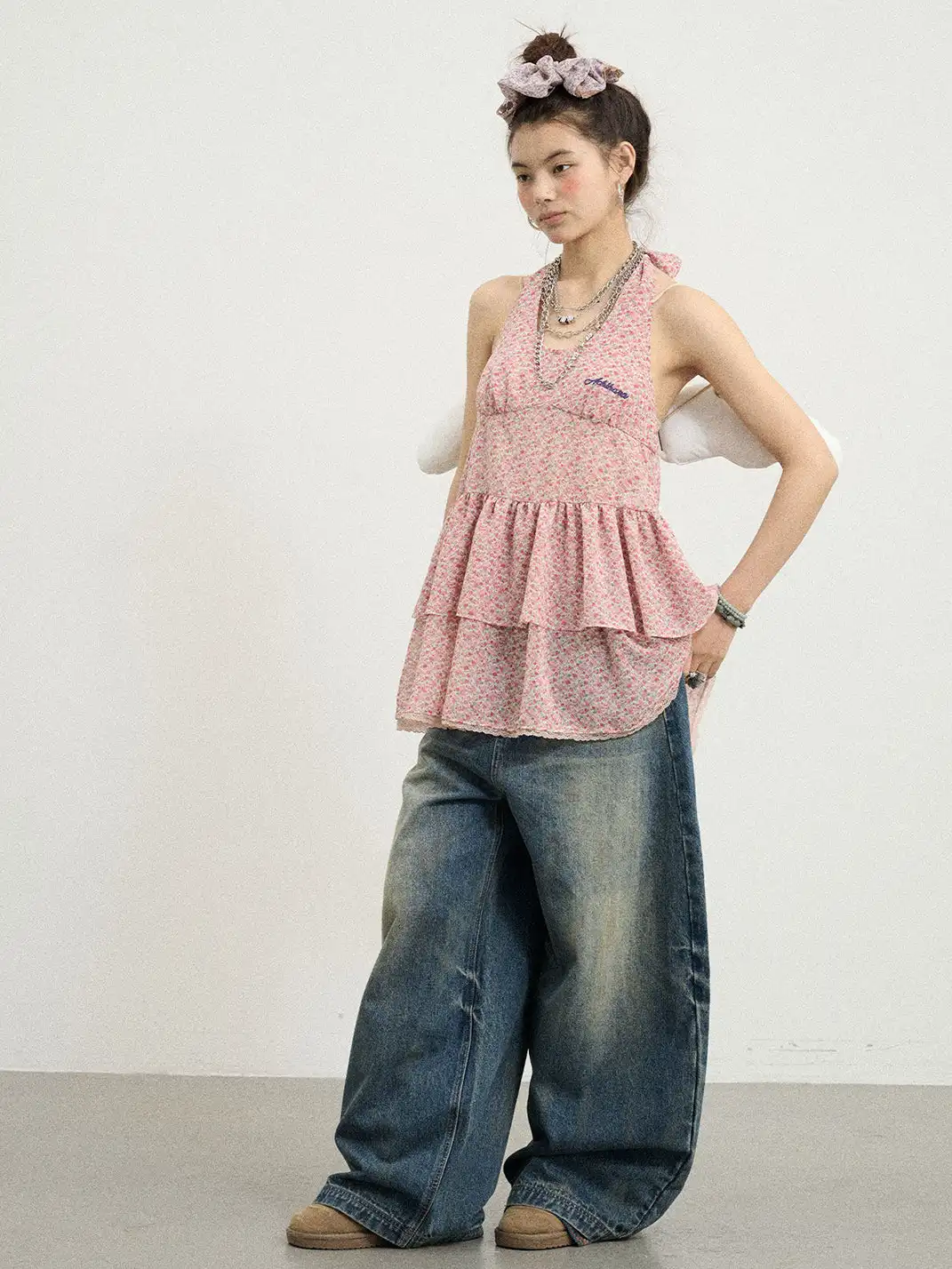 Achihara | Pleated Backless Halter Cropped Dress