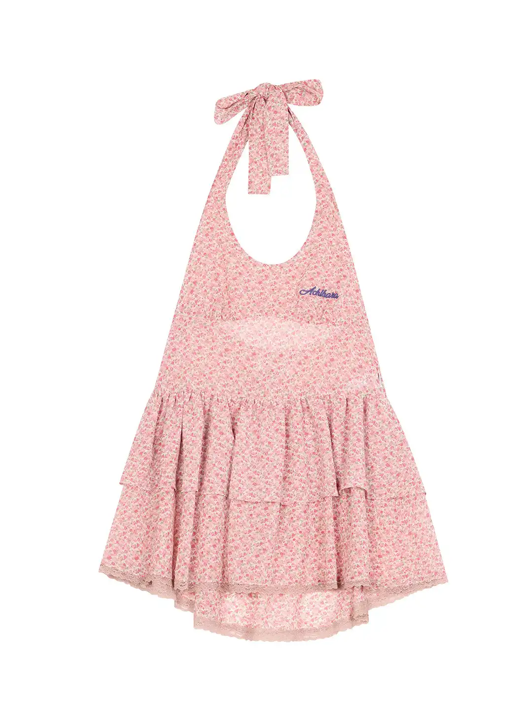 Achihara | Pleated Backless Halter Cropped Dress