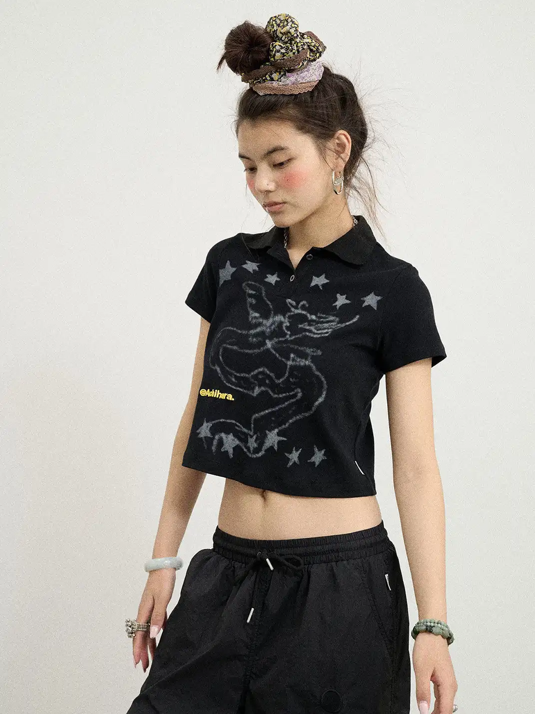 Achihara | Electronic Dragon Print Polo T-Shirt
