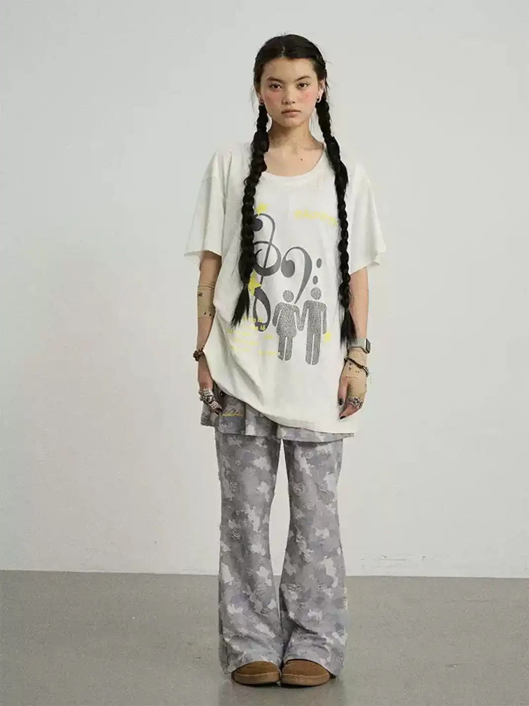 Achihara | Music Note Figure Star Print T-Shirt