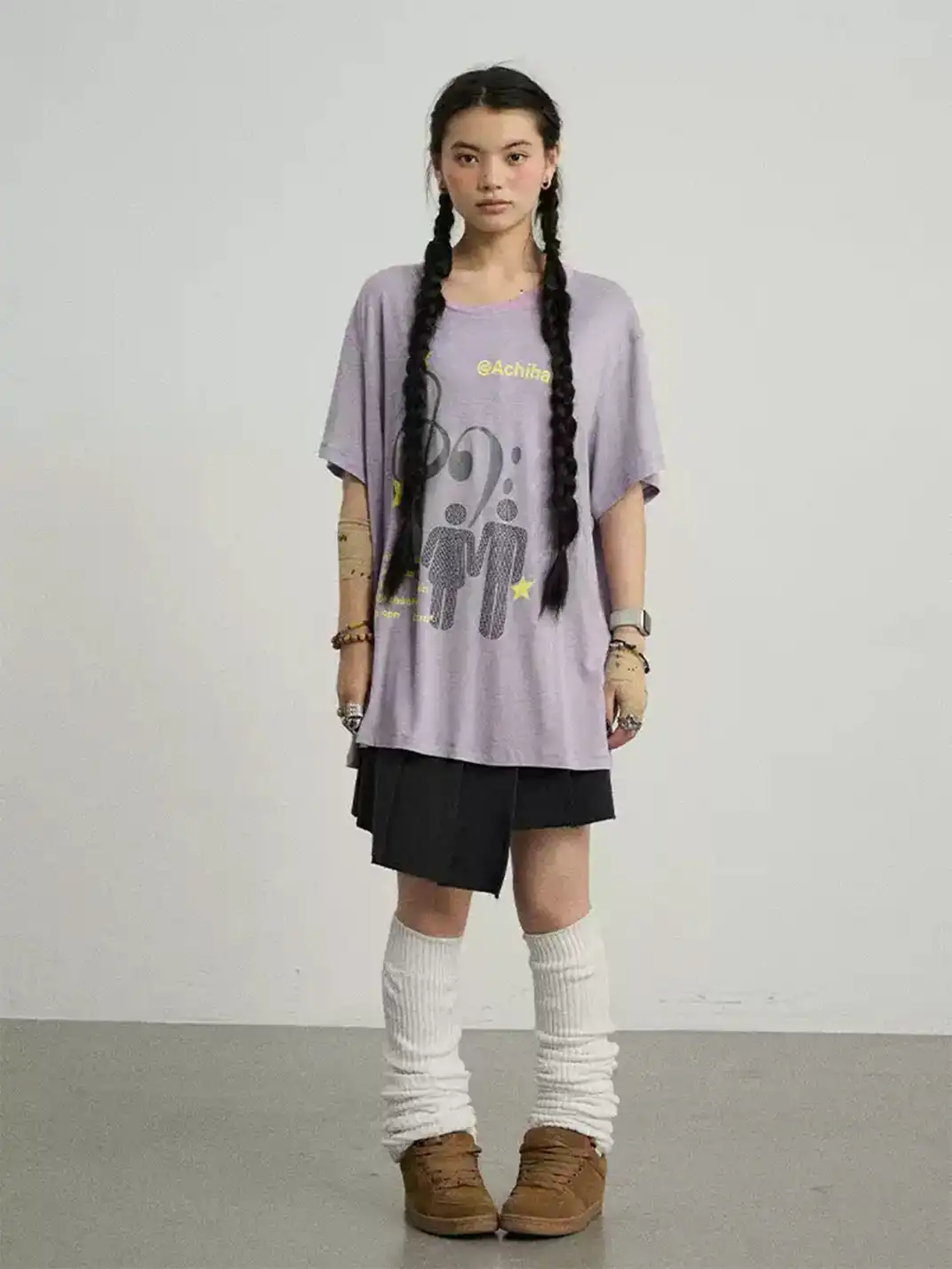 Achihara | Music Note Figure Star Print T-Shirt