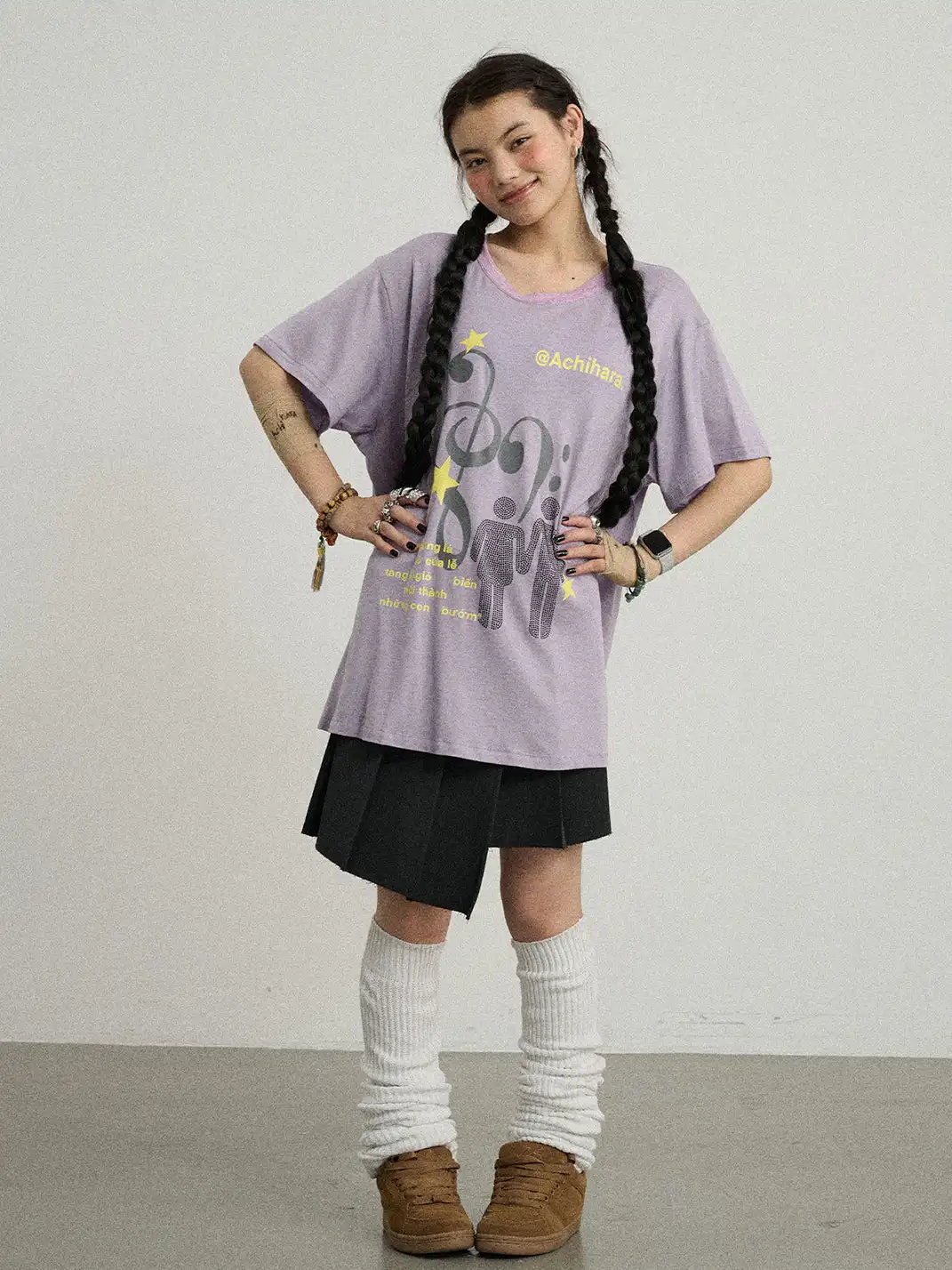 Achihara | Music Note Figure Star Print T-Shirt