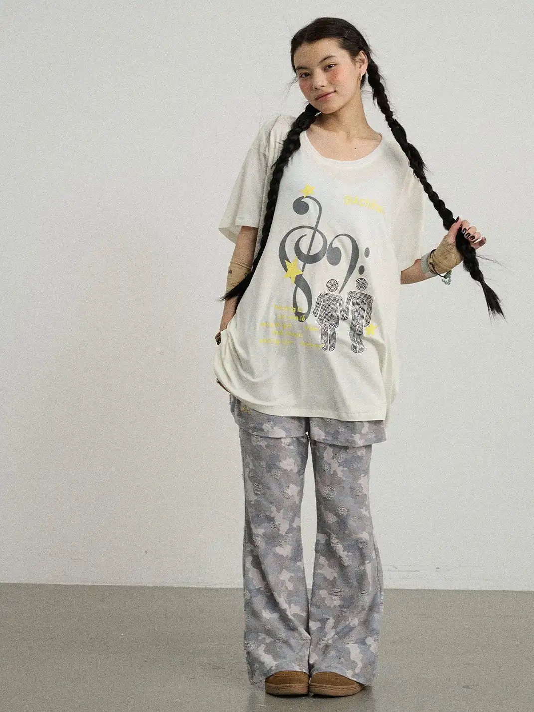 Achihara | Music Note Figure Star Print T-Shirt