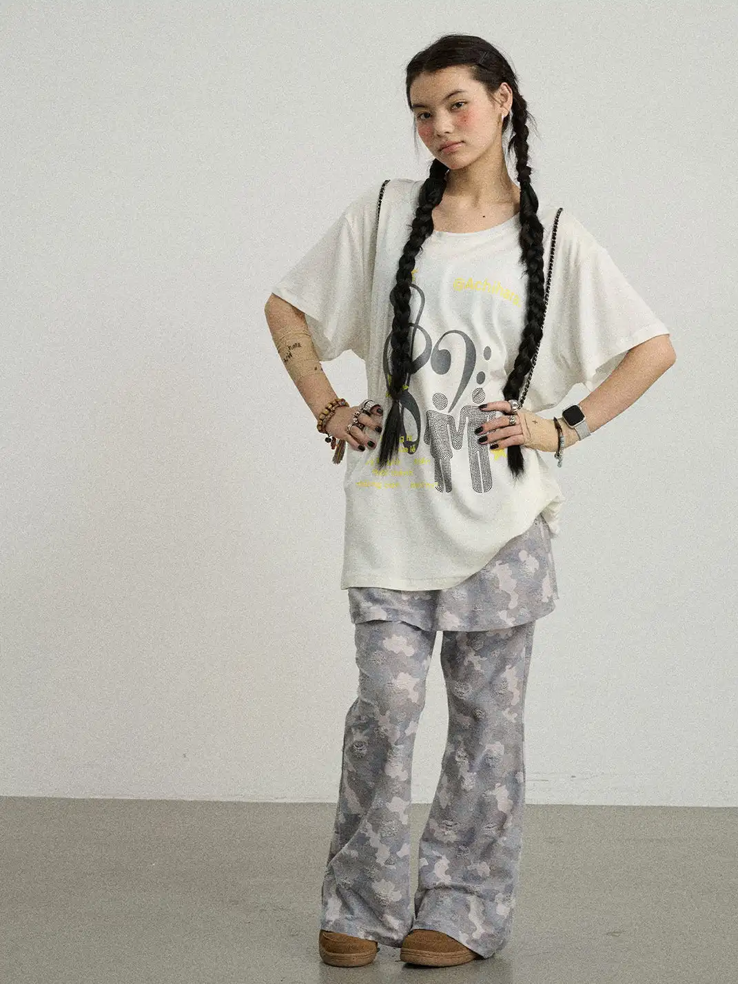 Achihara | Music Note Figure Star Print T-Shirt