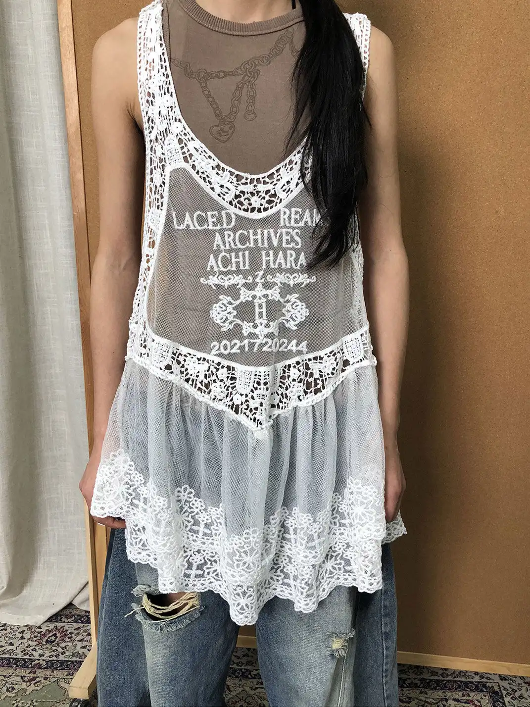 Achihara | Racerback Layered Lace Mesh Slip Dress