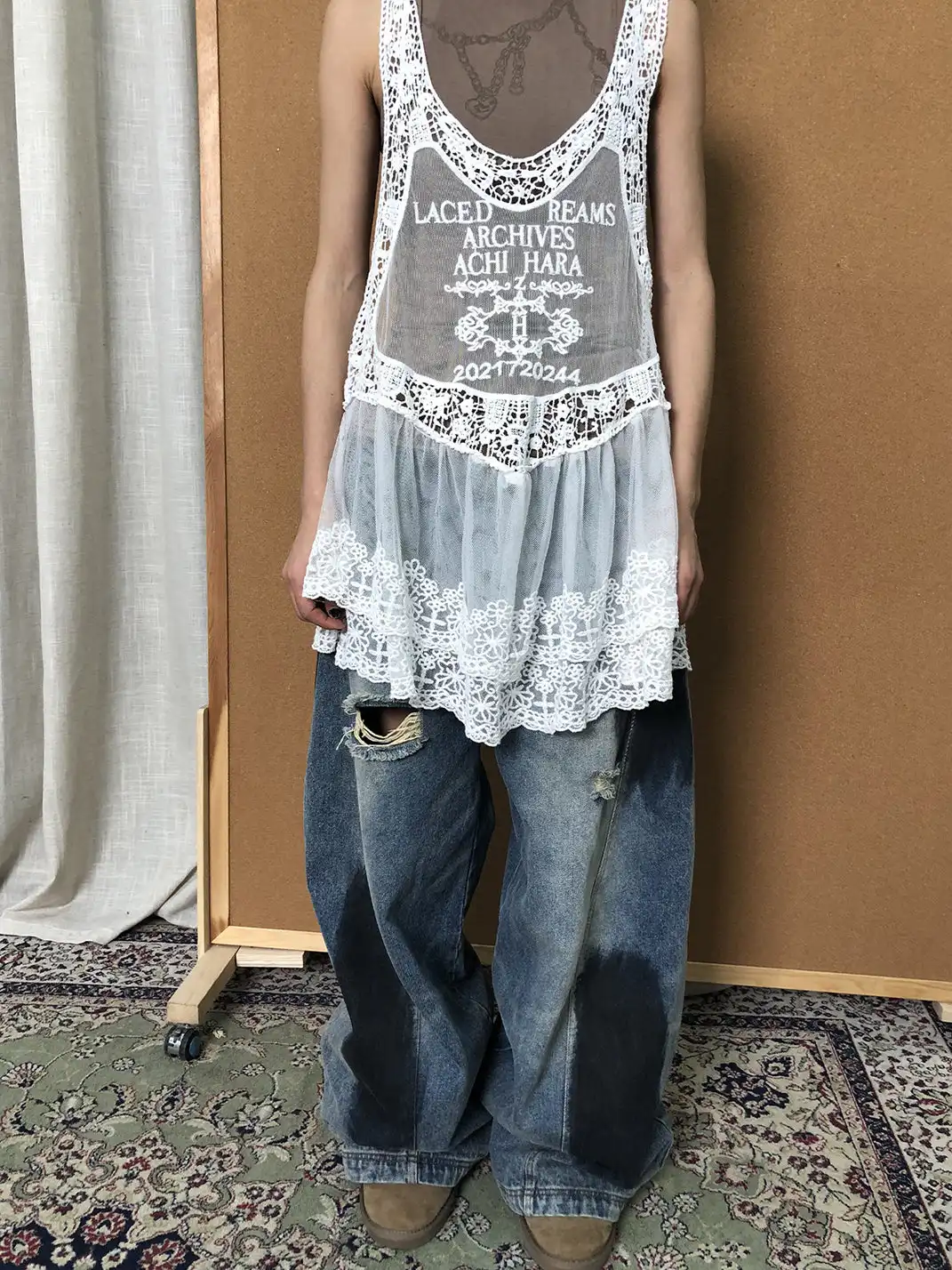 Achihara | Racerback Layered Lace Mesh Slip Dress