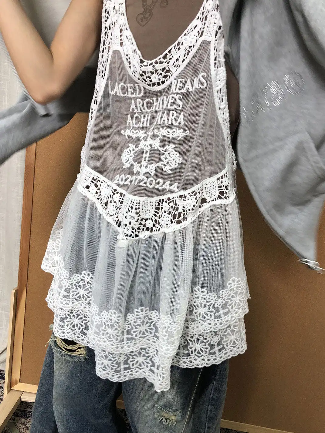Achihara | Racerback Layered Lace Mesh Slip Dress
