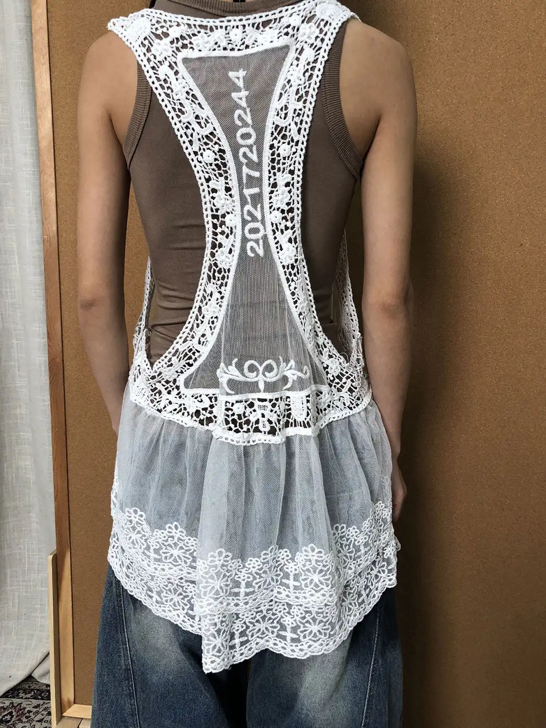 Achihara | Racerback Layered Lace Mesh Slip Dress