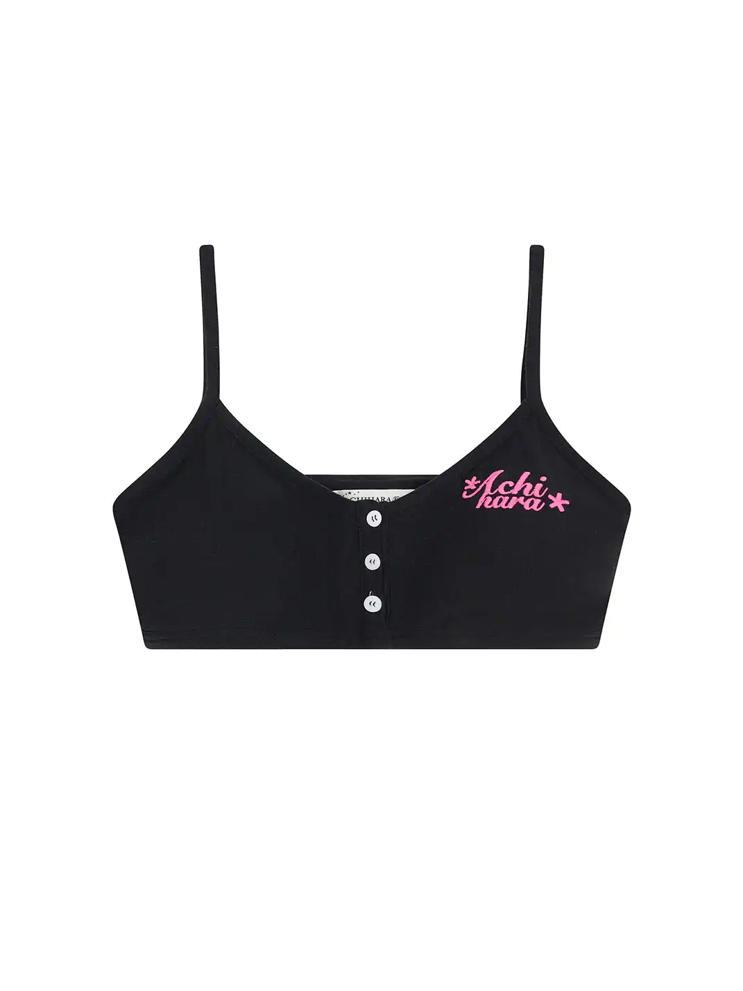 Achihara | Letter Embroidered Button Cropped Cami Top