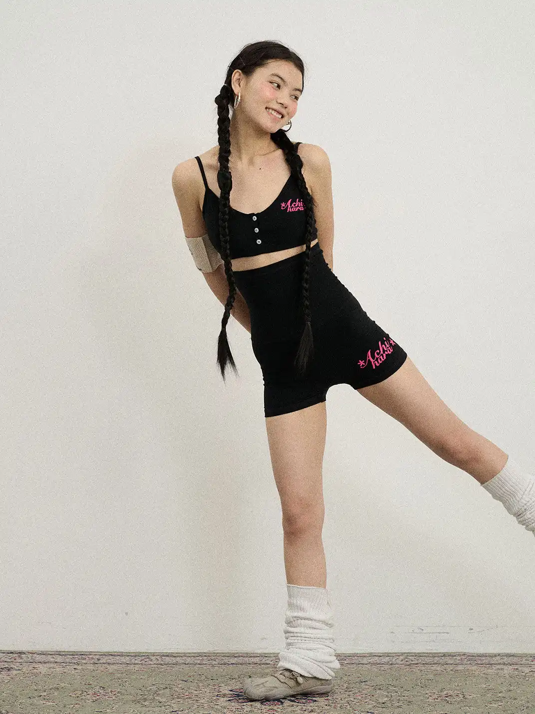 Achihara | Letter Embroidered Button Cropped Cami Top