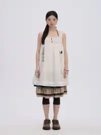 Achihara | Embroidered Button Sleeveless Lace Dress