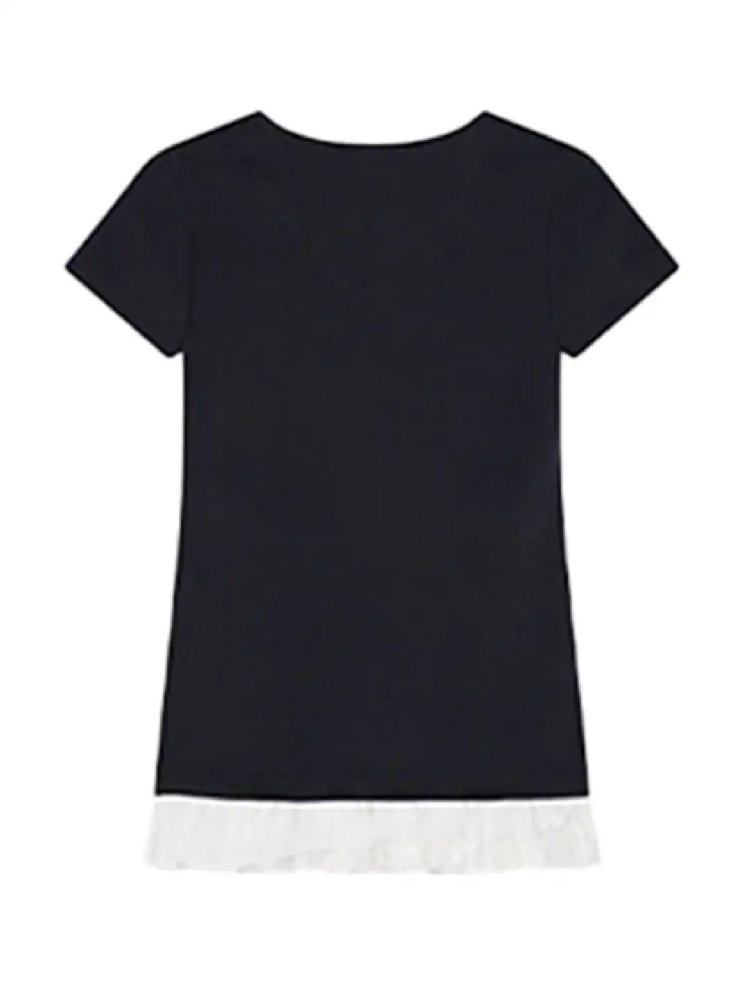Achihara | Letter Star Print Layered Lace Hem Slim T-Shirt