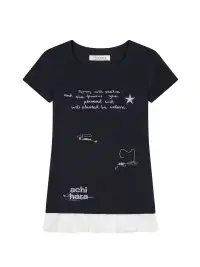 Achihara | Letter Star Print Layered Lace Hem Slim T-Shirt