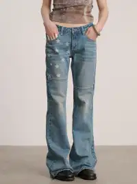 Achihara | Star Print Low Waist Panel Flare Jeans