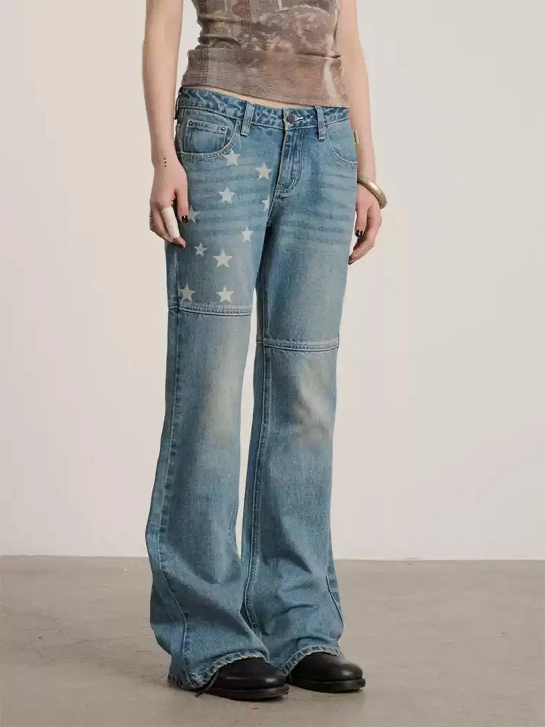 Achihara | Star Print Low Waist Panel Flare Jeans