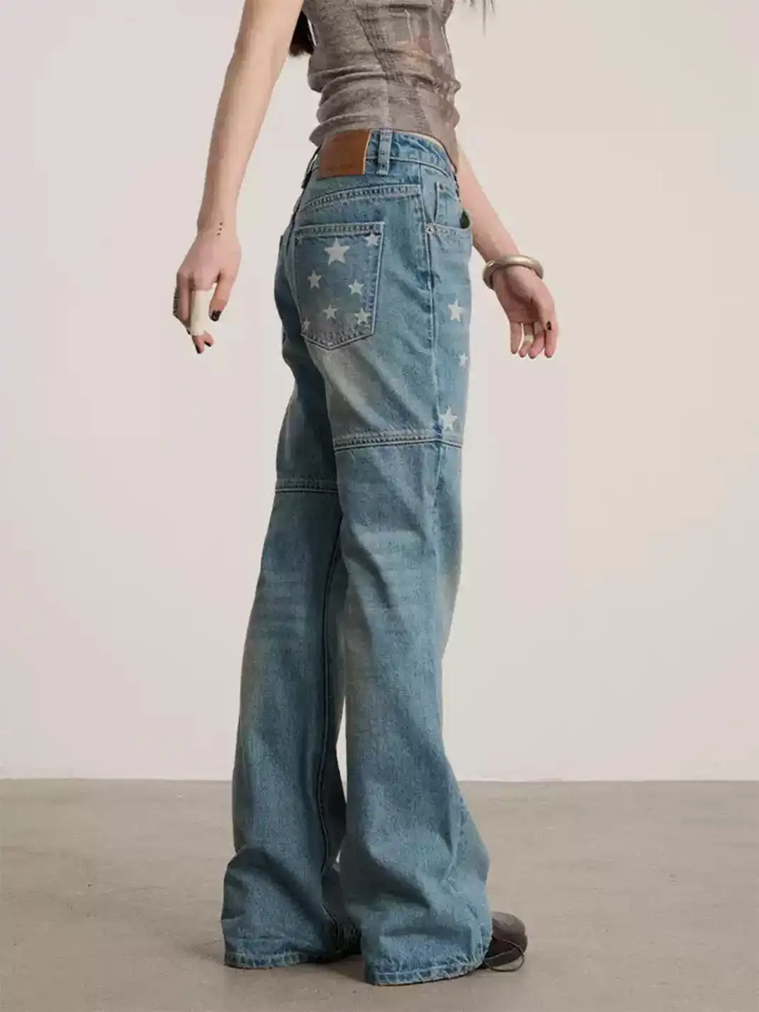 Achihara | Star Print Low Waist Panel Flare Jeans