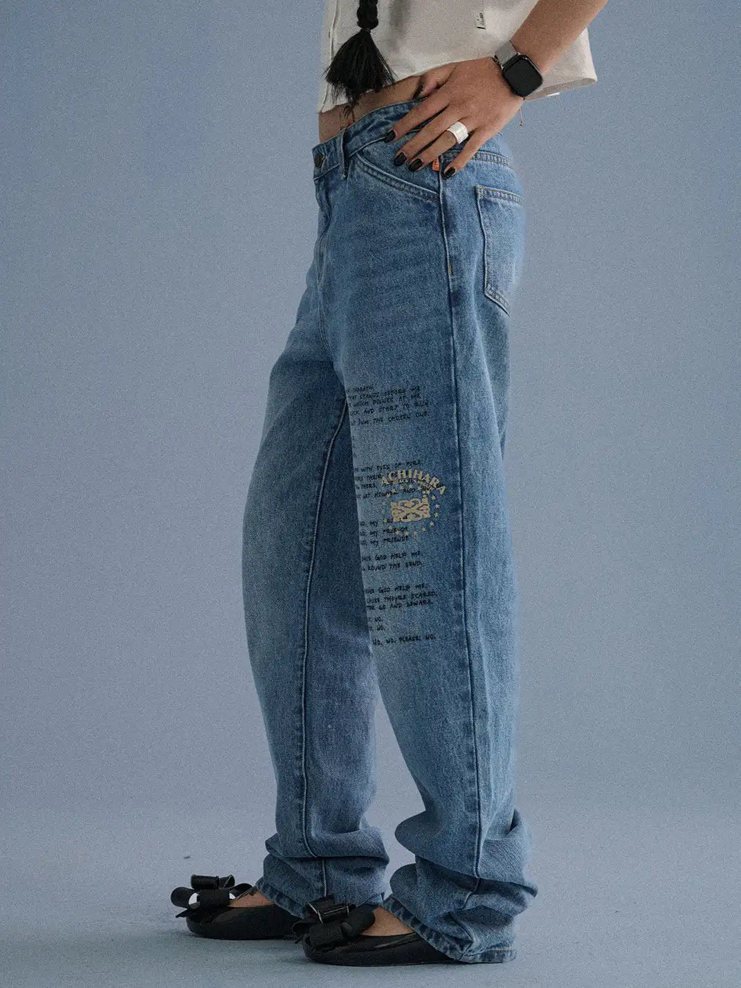Achihara | Distressed Letter Print Versatile Jeans