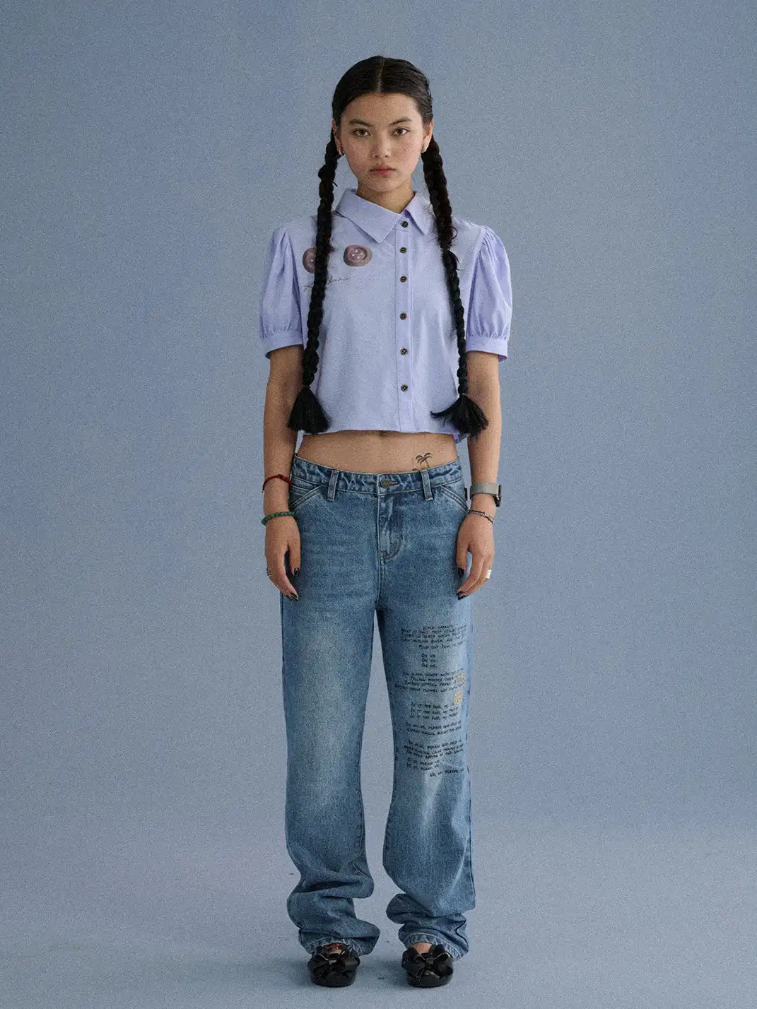 Achihara | Distressed Letter Print Versatile Jeans