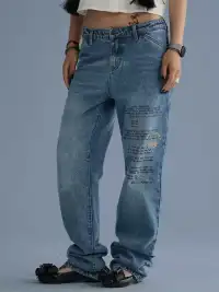 Achihara | Distressed Letter Print Versatile Jeans