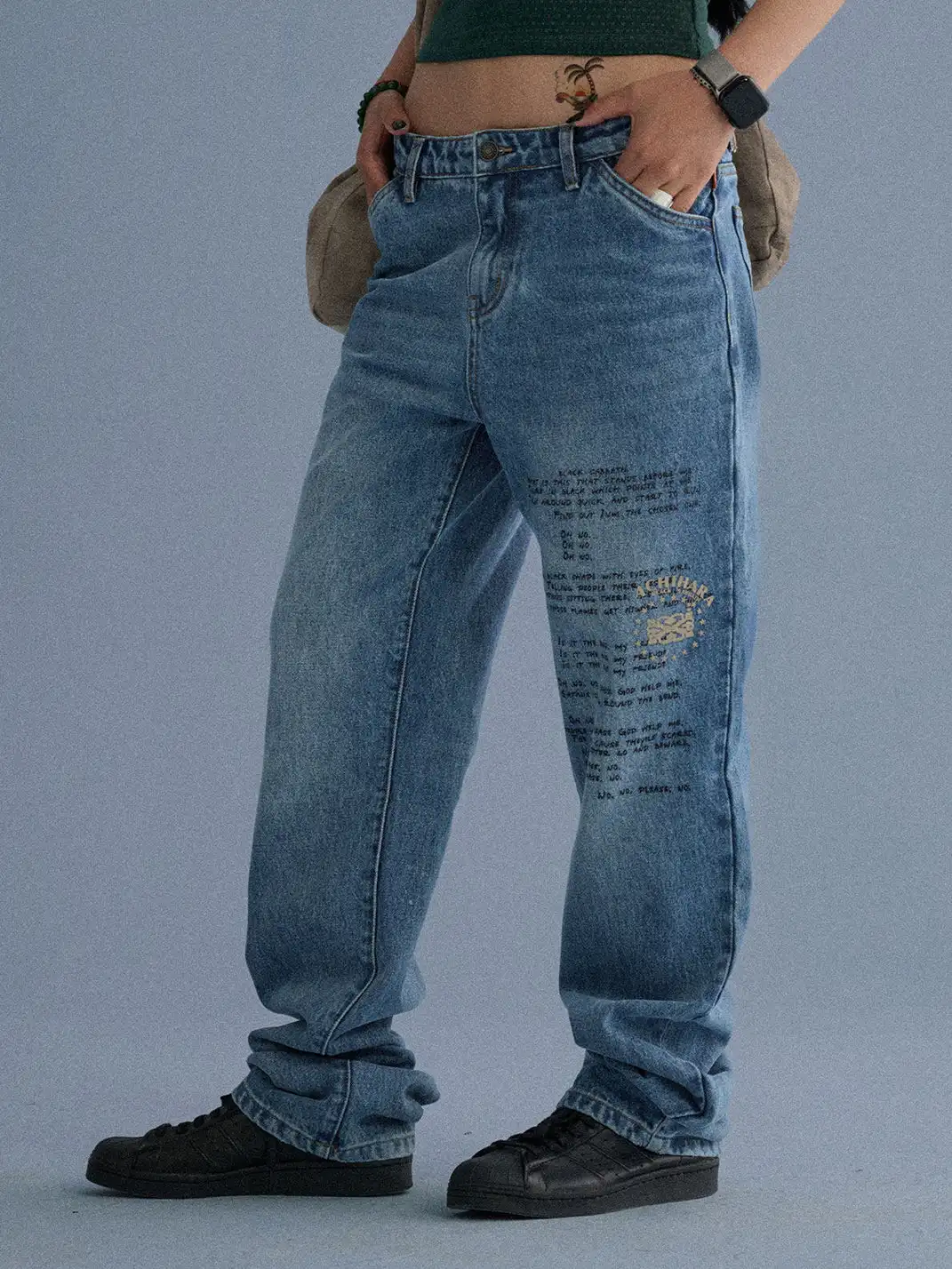 Achihara | Distressed Letter Print Versatile Jeans