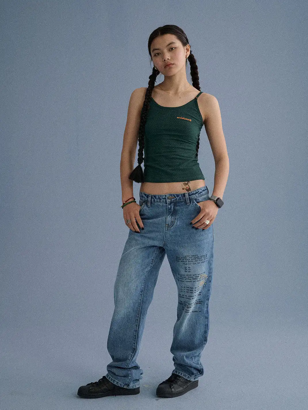 Achihara | Distressed Letter Print Versatile Jeans