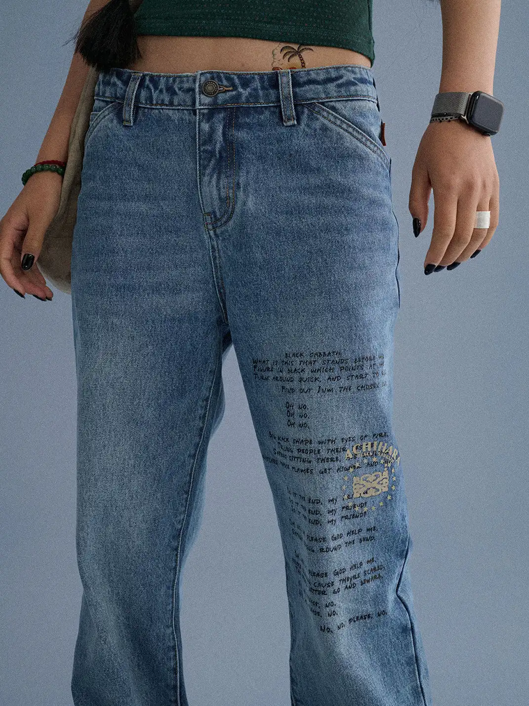 Achihara | Distressed Letter Print Versatile Jeans