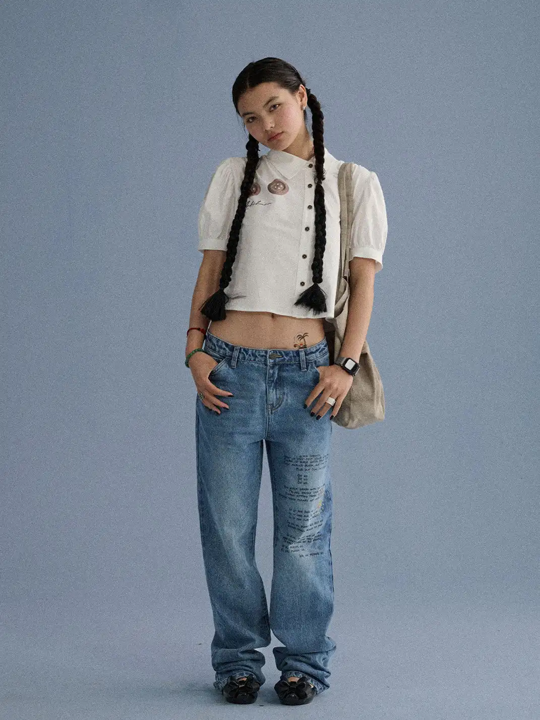Achihara | Distressed Letter Print Versatile Jeans