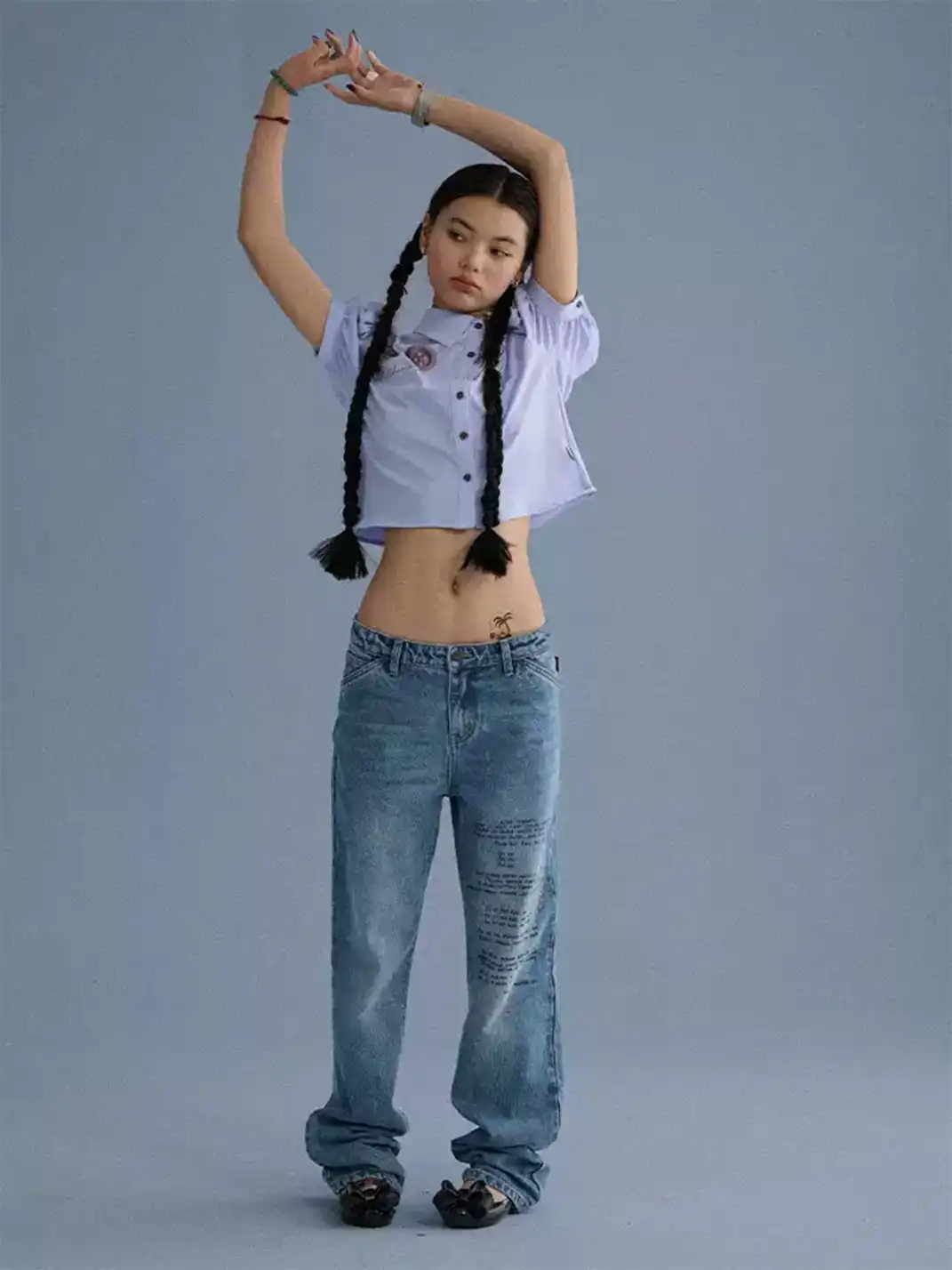 Achihara | Distressed Letter Print Versatile Jeans