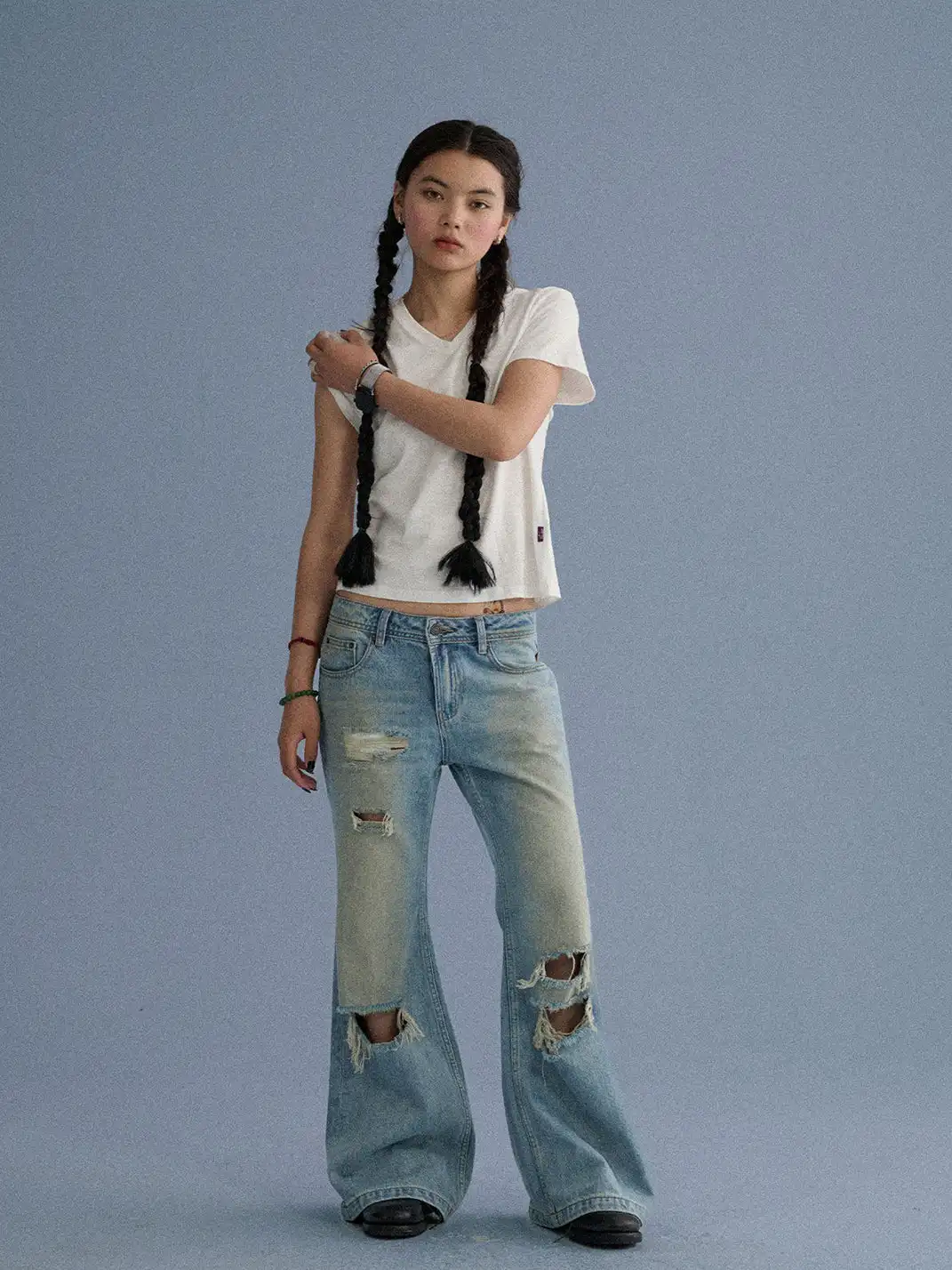 Achihara | Shoulder-Fitted Cropped Slim Basic T-Shirt