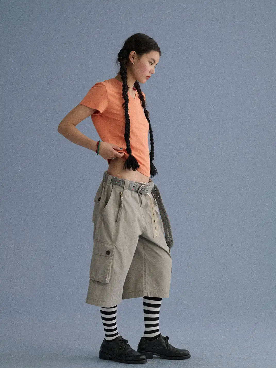 Achihara | Shoulder-Fitted Cropped Slim Basic T-Shirt
