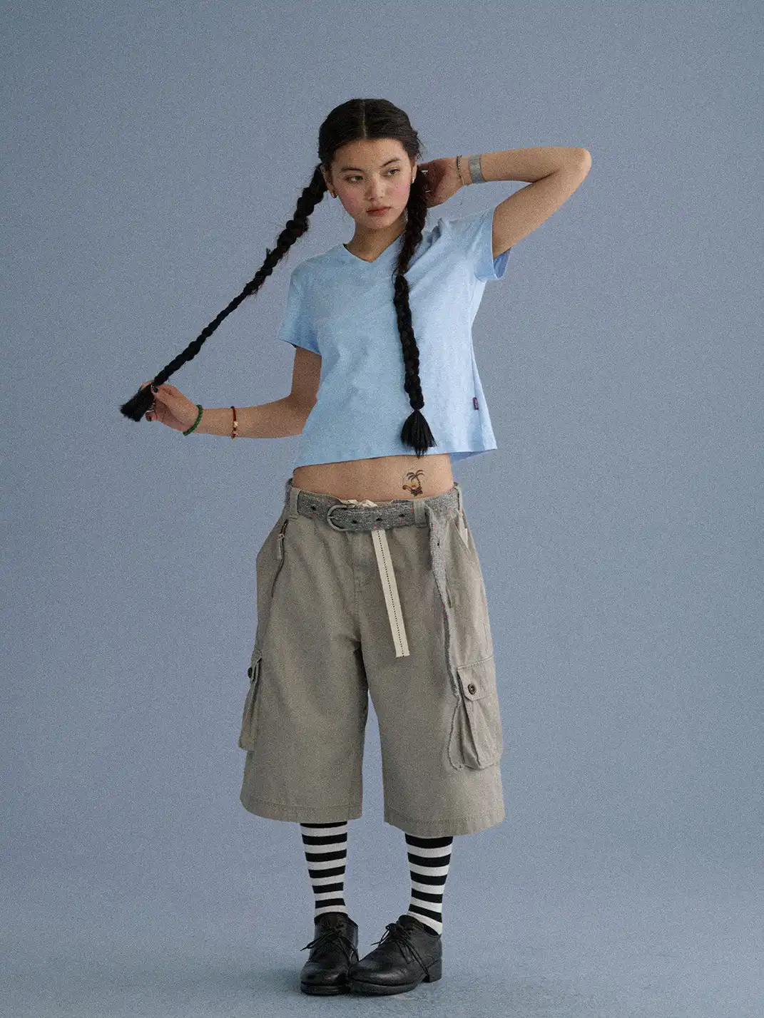 Achihara | Shoulder-Fitted Cropped Slim Basic T-Shirt