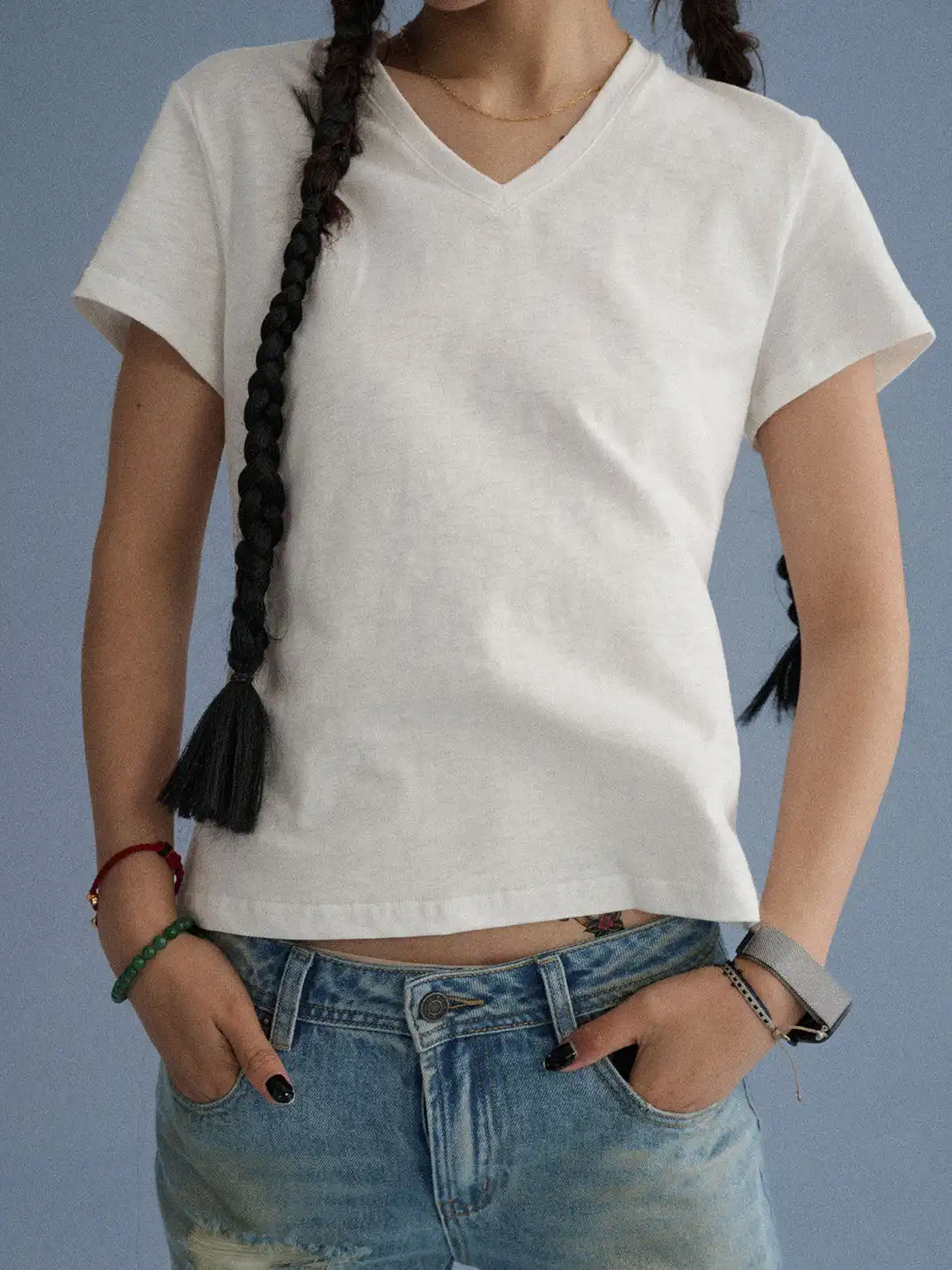 Achihara | Shoulder-Fitted Cropped Slim Basic T-Shirt