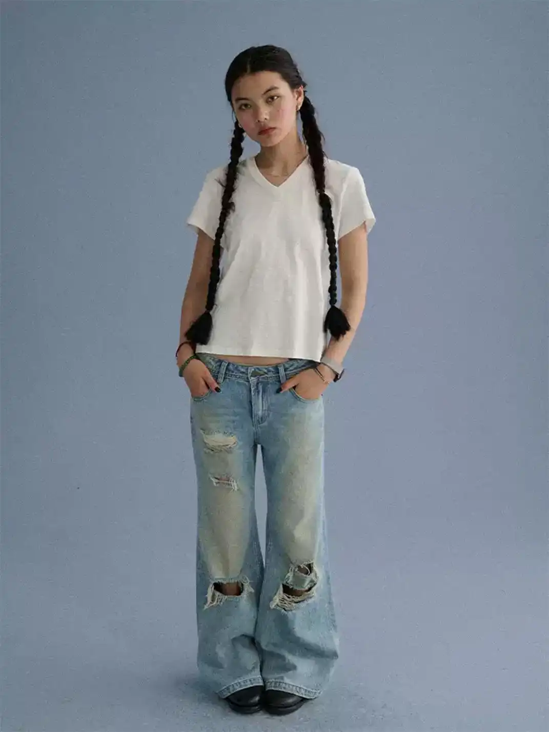 Achihara | Shoulder-Fitted Cropped Slim Basic T-Shirt