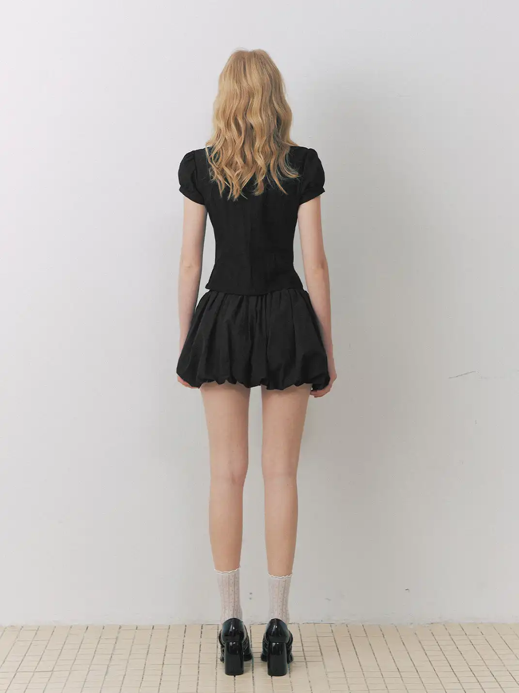 DeleteEX | Shell Double-Breasted Puff Sleeve Shirt
