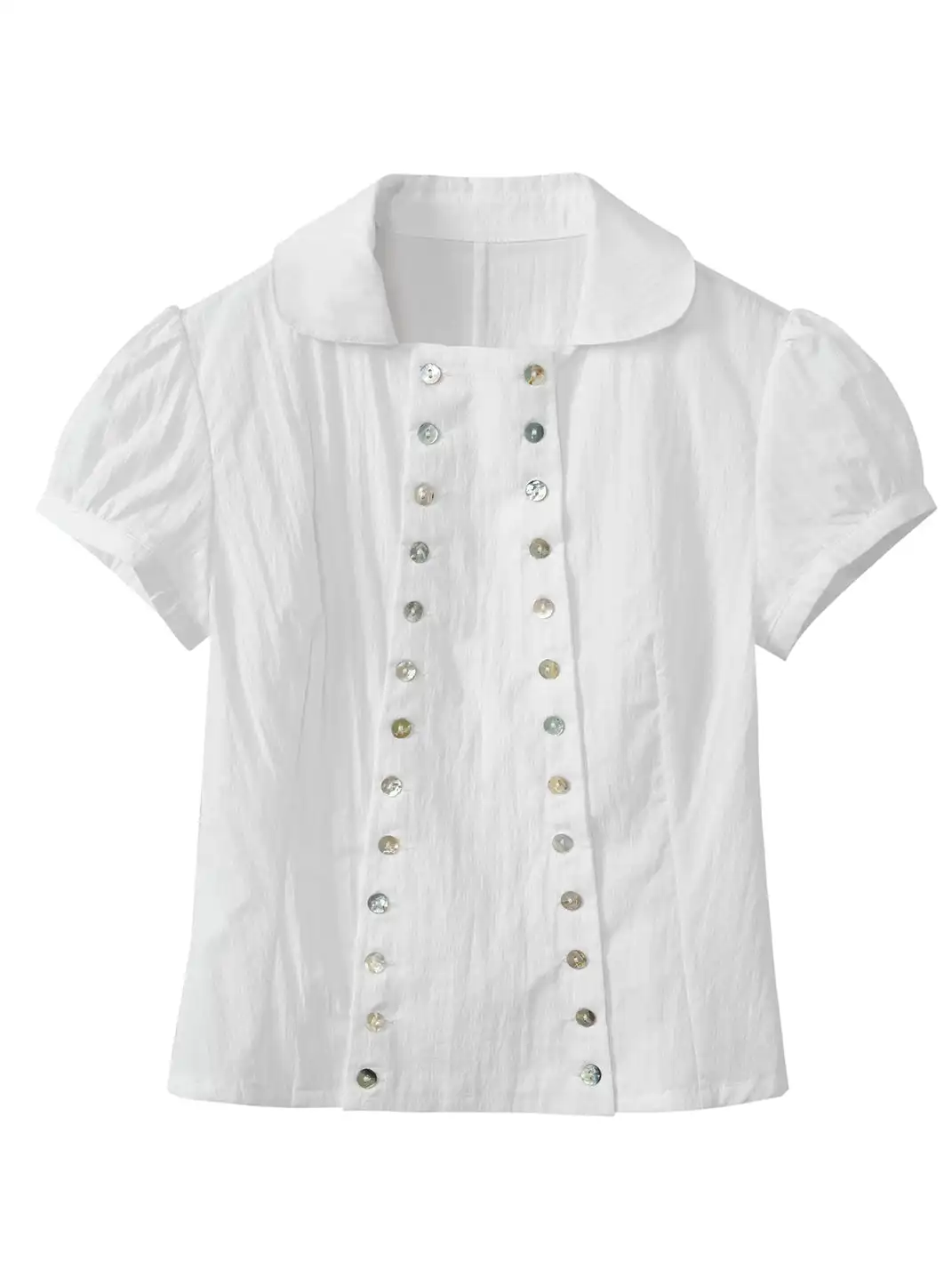 DeleteEX | Shell Double-Breasted Puff Sleeve Shirt