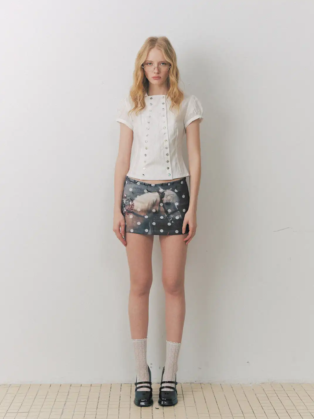 DeleteEX | Shell Double-Breasted Puff Sleeve Shirt