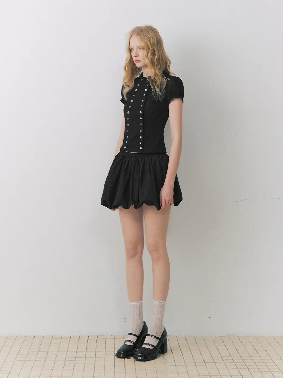 DeleteEX | Shell Double-Breasted Puff Sleeve Shirt
