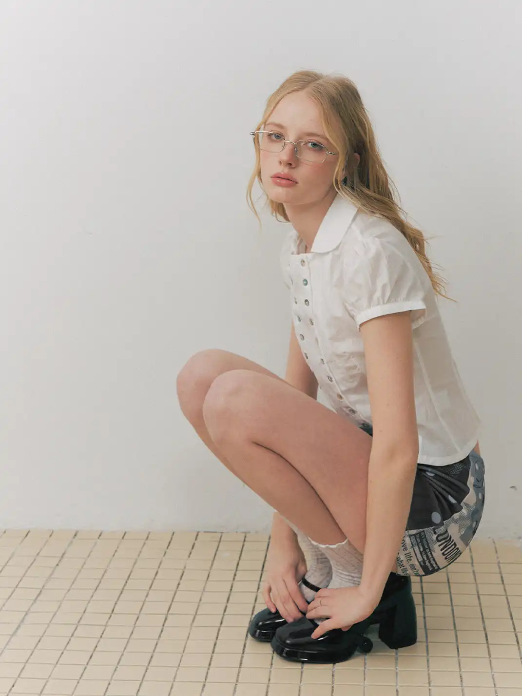 DeleteEX | Shell Double-Breasted Puff Sleeve Shirt