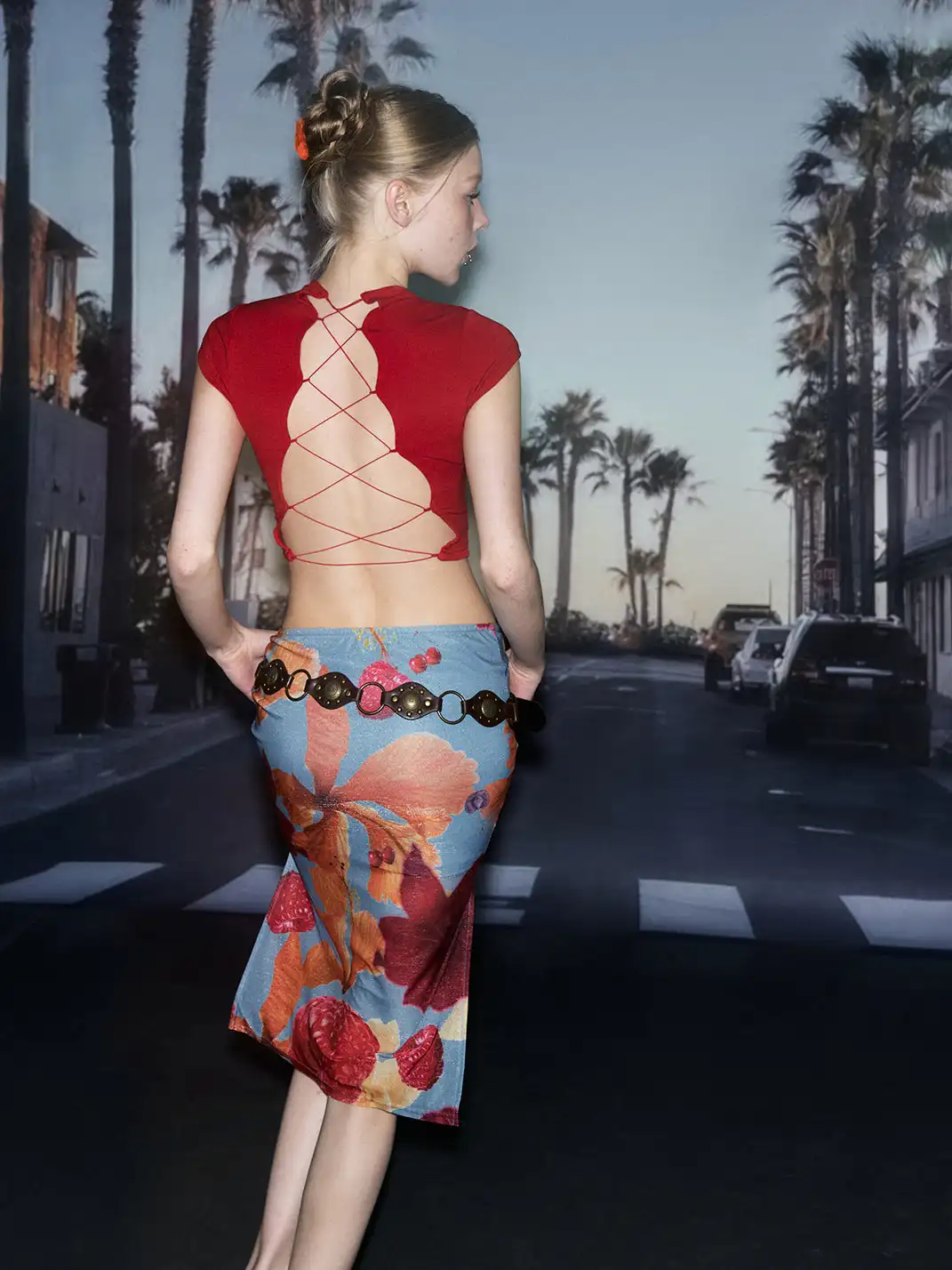 DeleteEX | Fruit Print Side Slit Midi Skirt