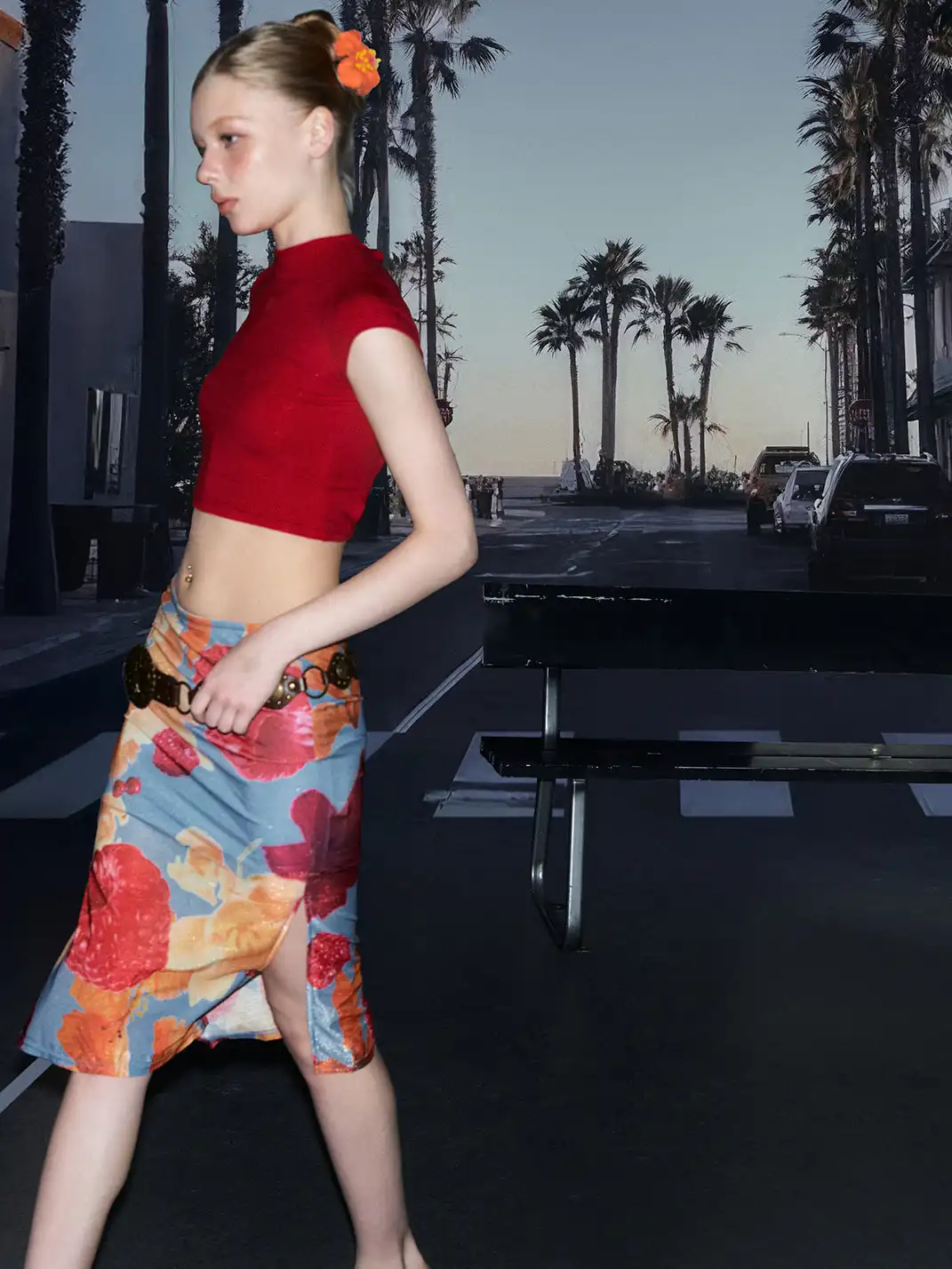 DeleteEX | Fruit Print Side Slit Midi Skirt
