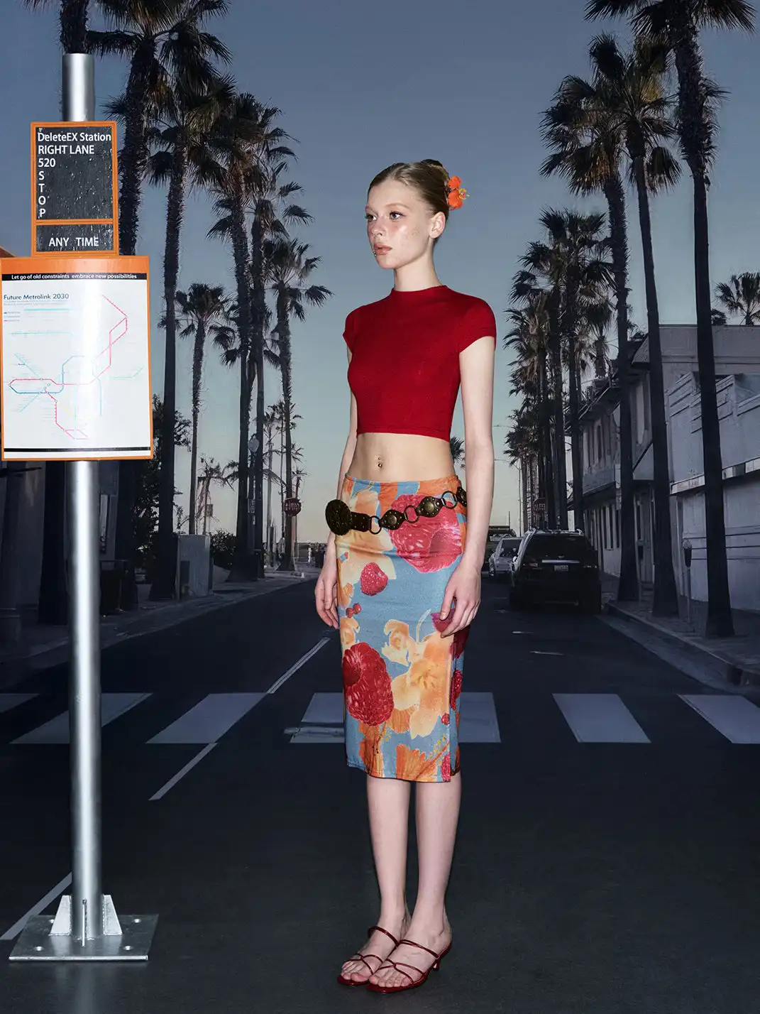 DeleteEX | Fruit Print Side Slit Midi Skirt