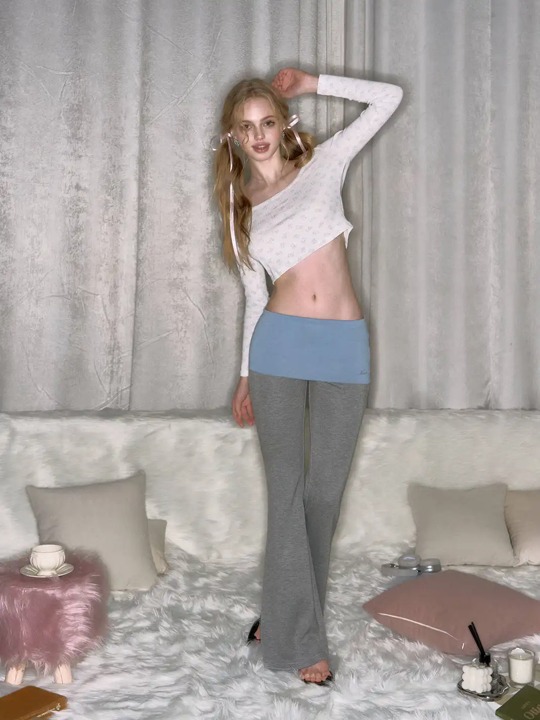 DeleteEX | Colorblock Layered Rhinestone Flared Yoga Pants
