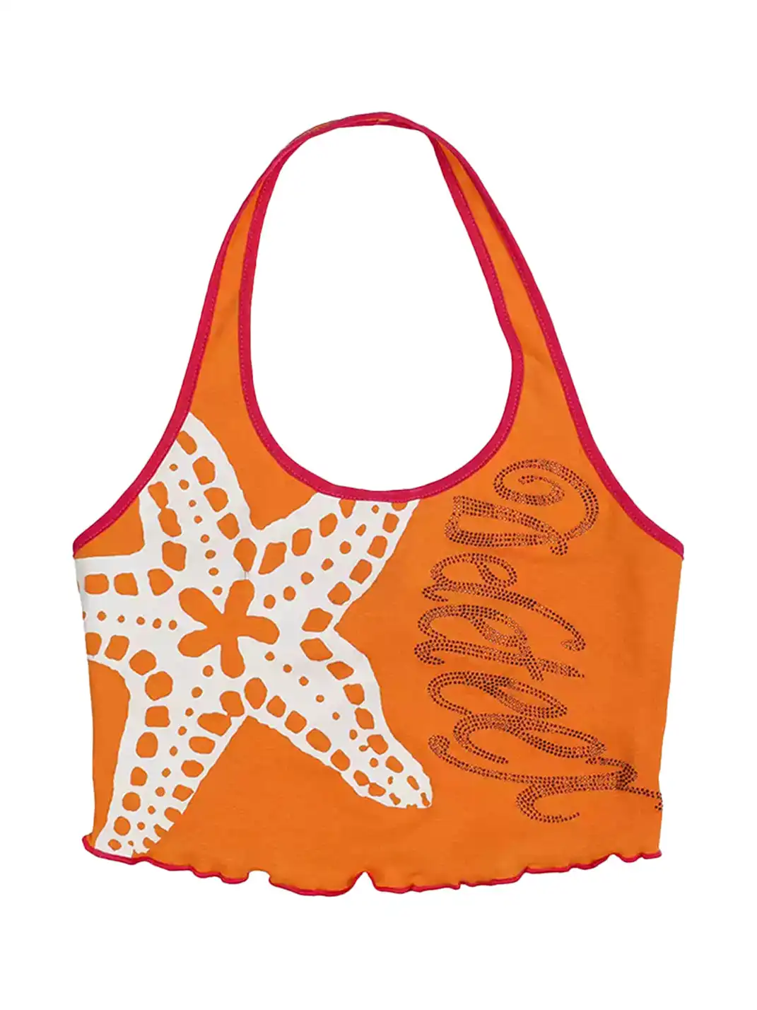 DeleteEX | Rhinestone Print Halter Colorblock Tank