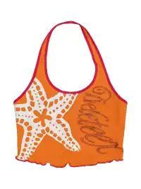 DeleteEX | Rhinestone Print Halter Colorblock Tank