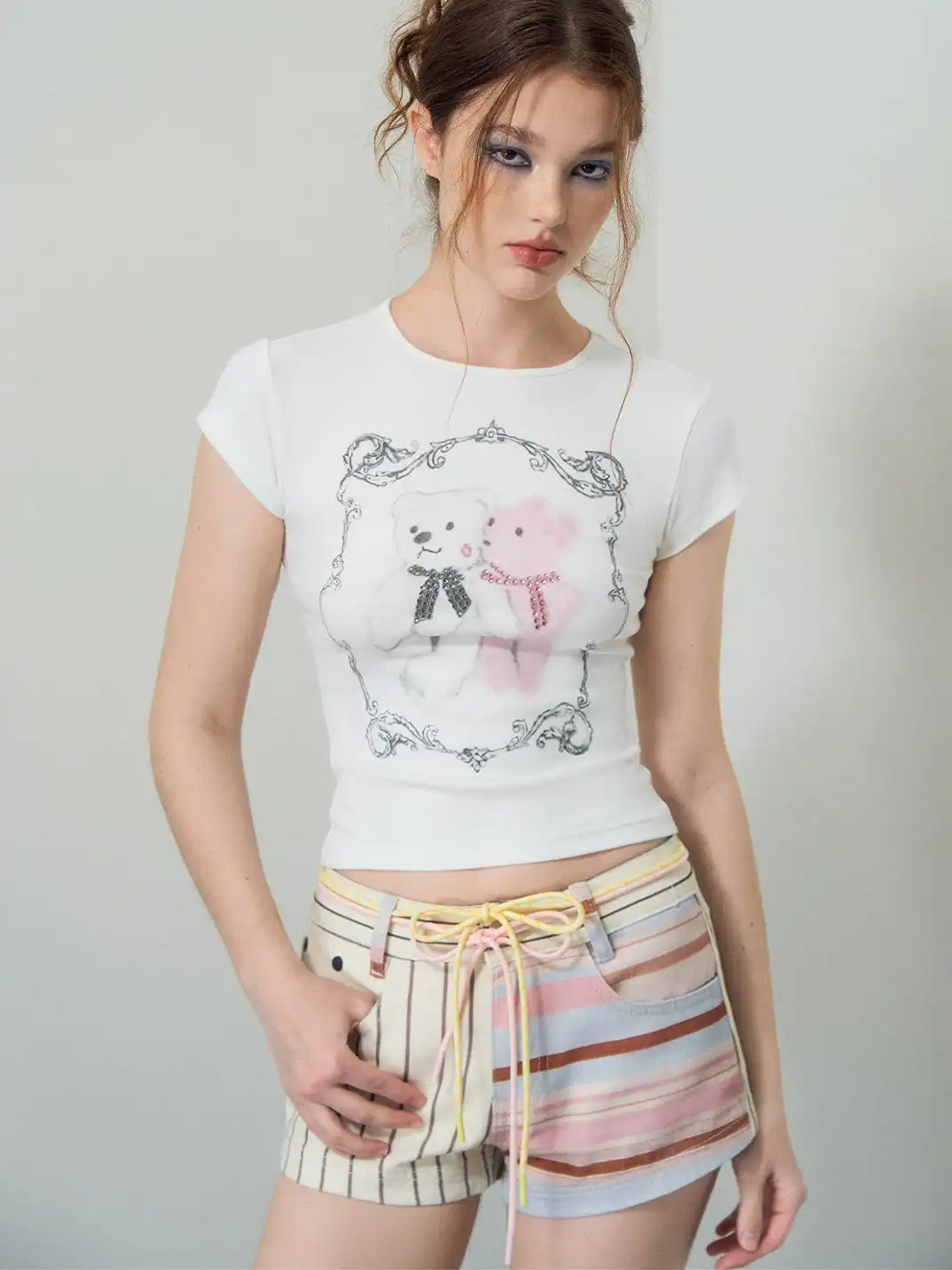 DeleteEX | Colorblock Striped Printed Shorts